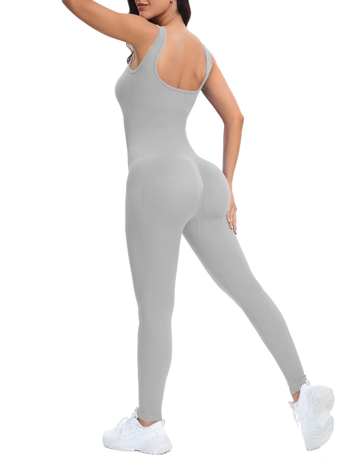 Shapewear Jumpsuits for Women Built- in Bra Bodycon Square Neck Sleeveless Summer Rompers Ribbed Jumpsuit