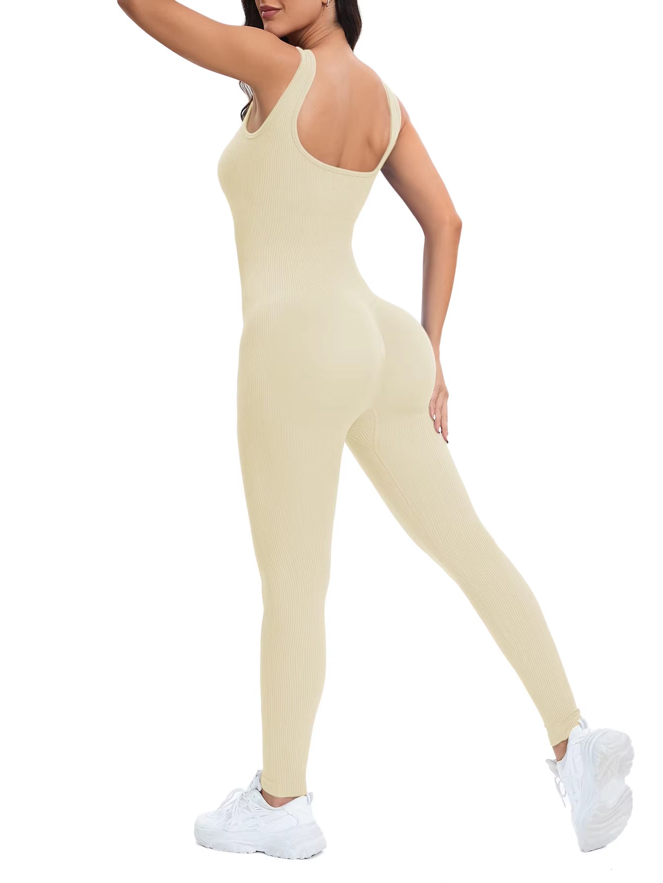 Shapewear Jumpsuits for Women Built- in Bra Bodycon Square Neck Sleeveless Summer Rompers Ribbed Jumpsuit